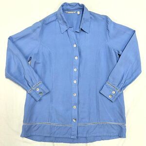 SOFT SURROUNDINGS Blue Sally Linen Blend Blouse Pearl Buttons Sz M Beach Coastal